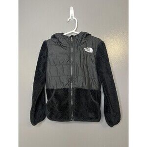The North Face Jacket Girls XS 6 Black Hooded Fleece Quilted Hybrid Full Zip